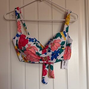 Liz Claiborne White Floral Bikini Top with Pink, Blue & Yellow Flowers